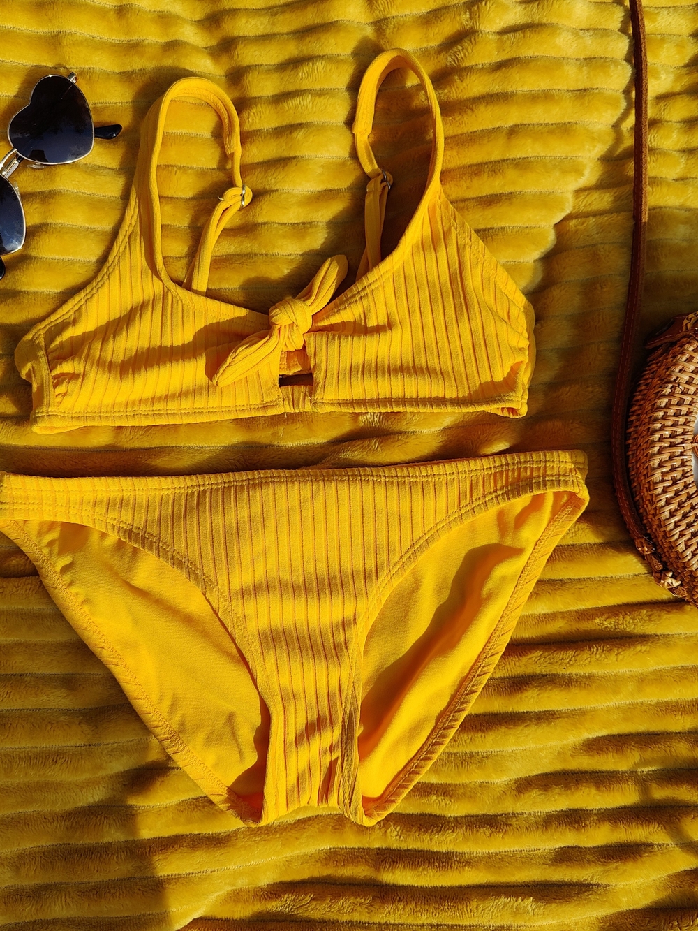 Xhilaration Bright Yellow Ribbed Two-Piece Bikini Set